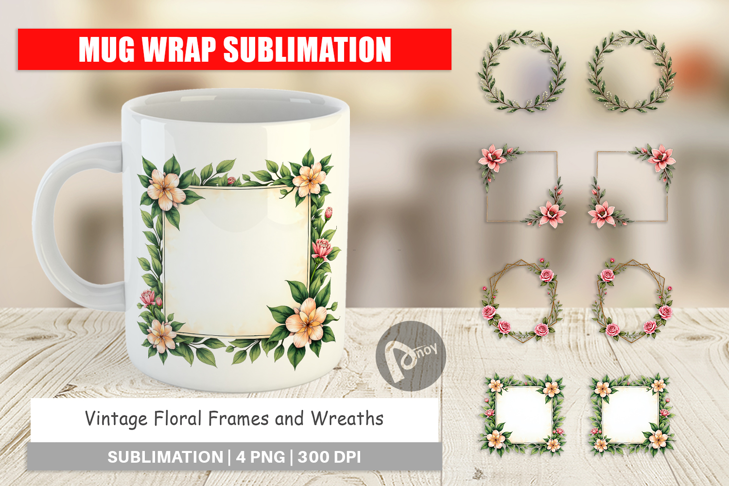 Vintage Floral Frames Wreaths Mug Wrap product image 1