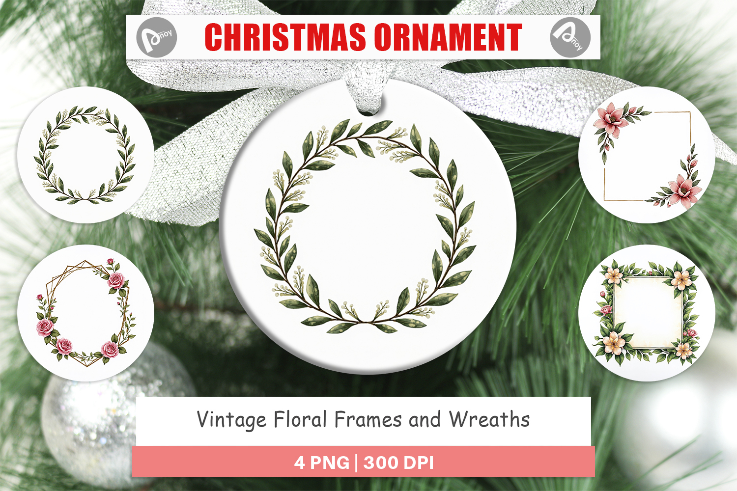 Vintage Floral Frames Wreaths Ornament product image 1