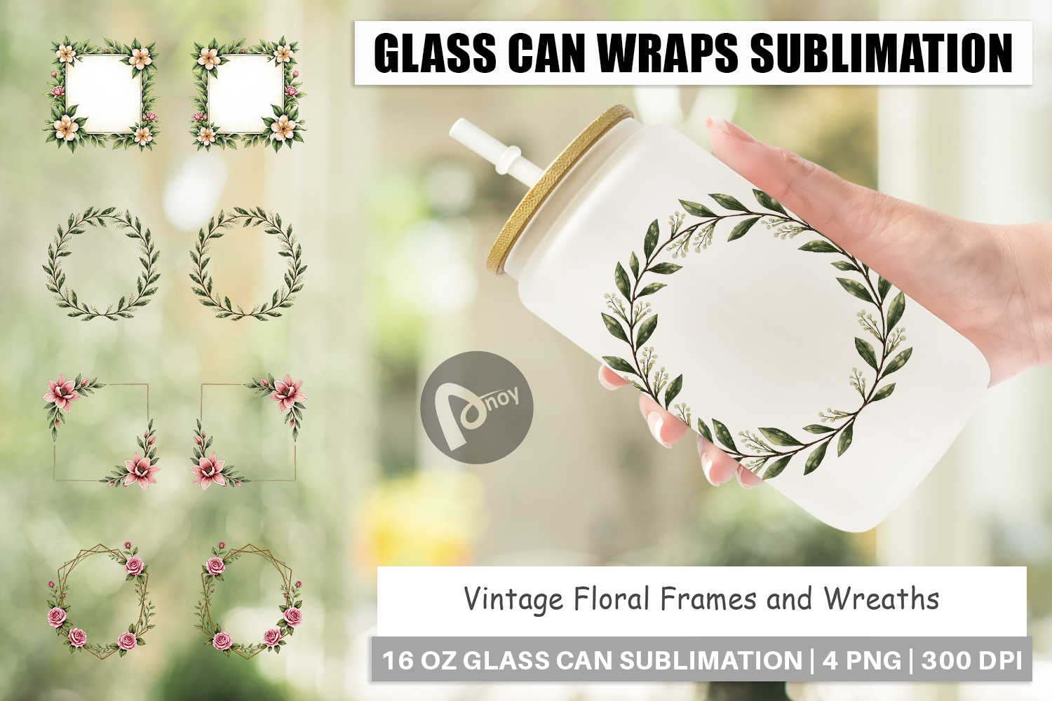 Vintage Floral Frames Wreaths Glass Can product image 1