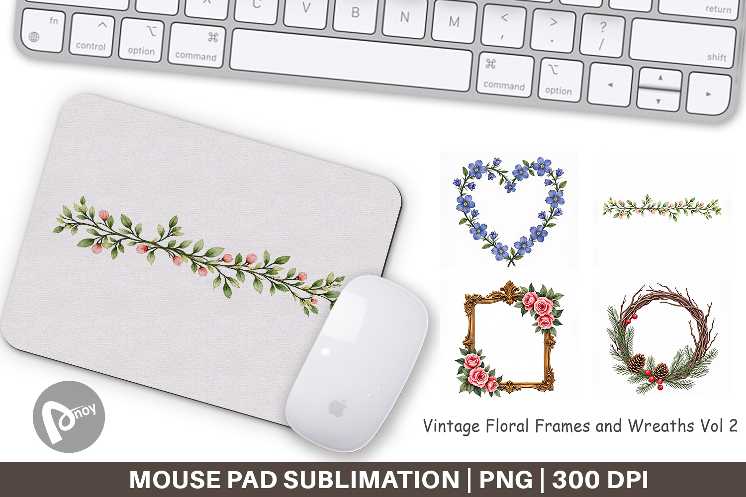 Vintage Floral Frames Wreaths Mouse Pad product image 1