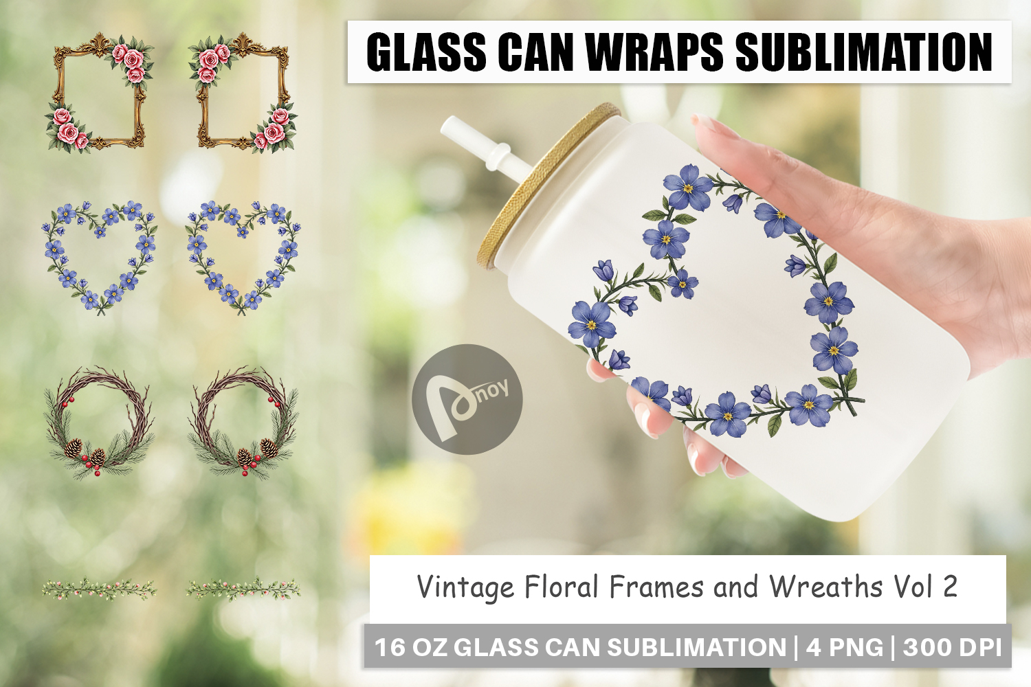Vintage Floral Frames Wreaths Glass Can product image 1