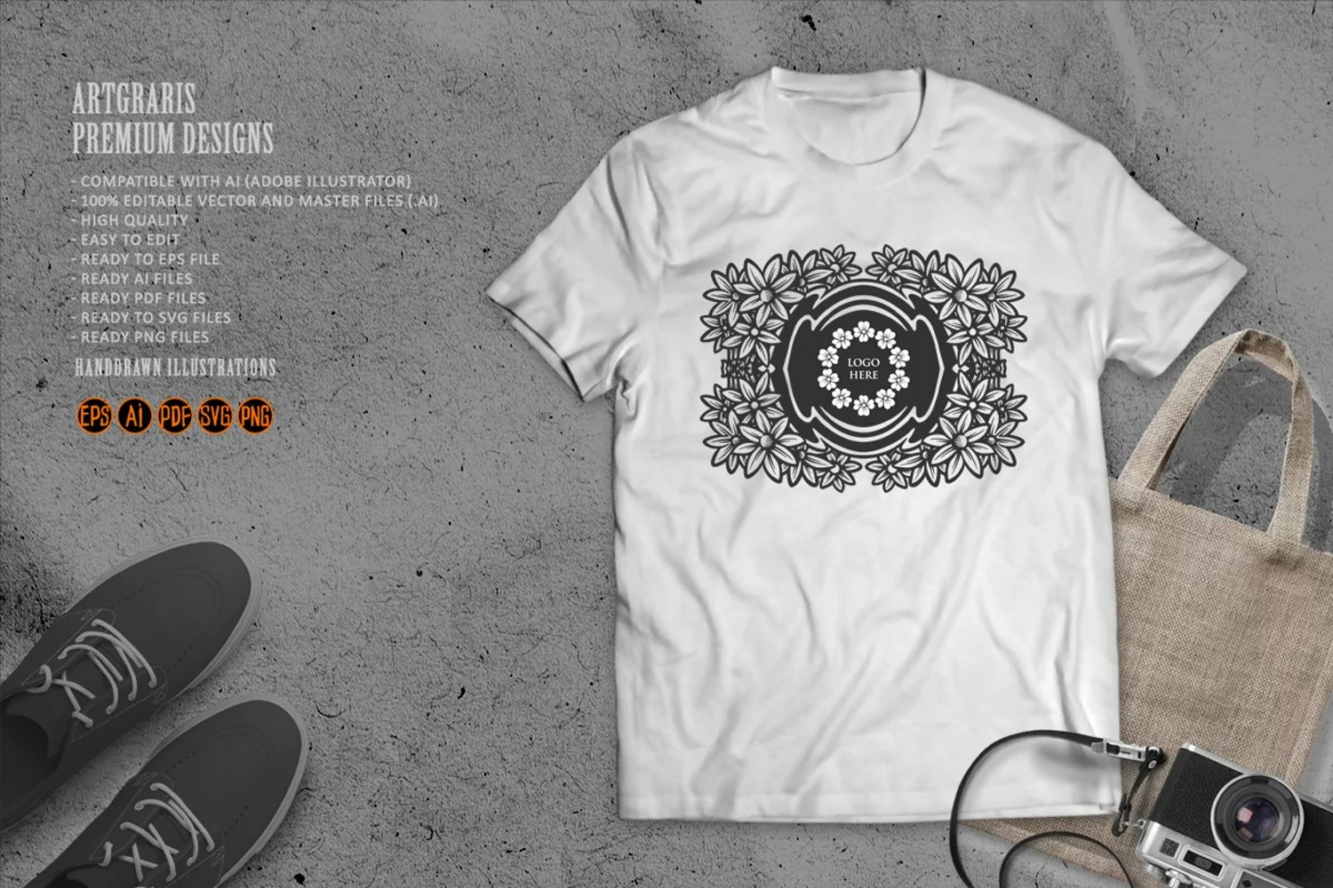 Vintage floral label monochrome svg product image 1