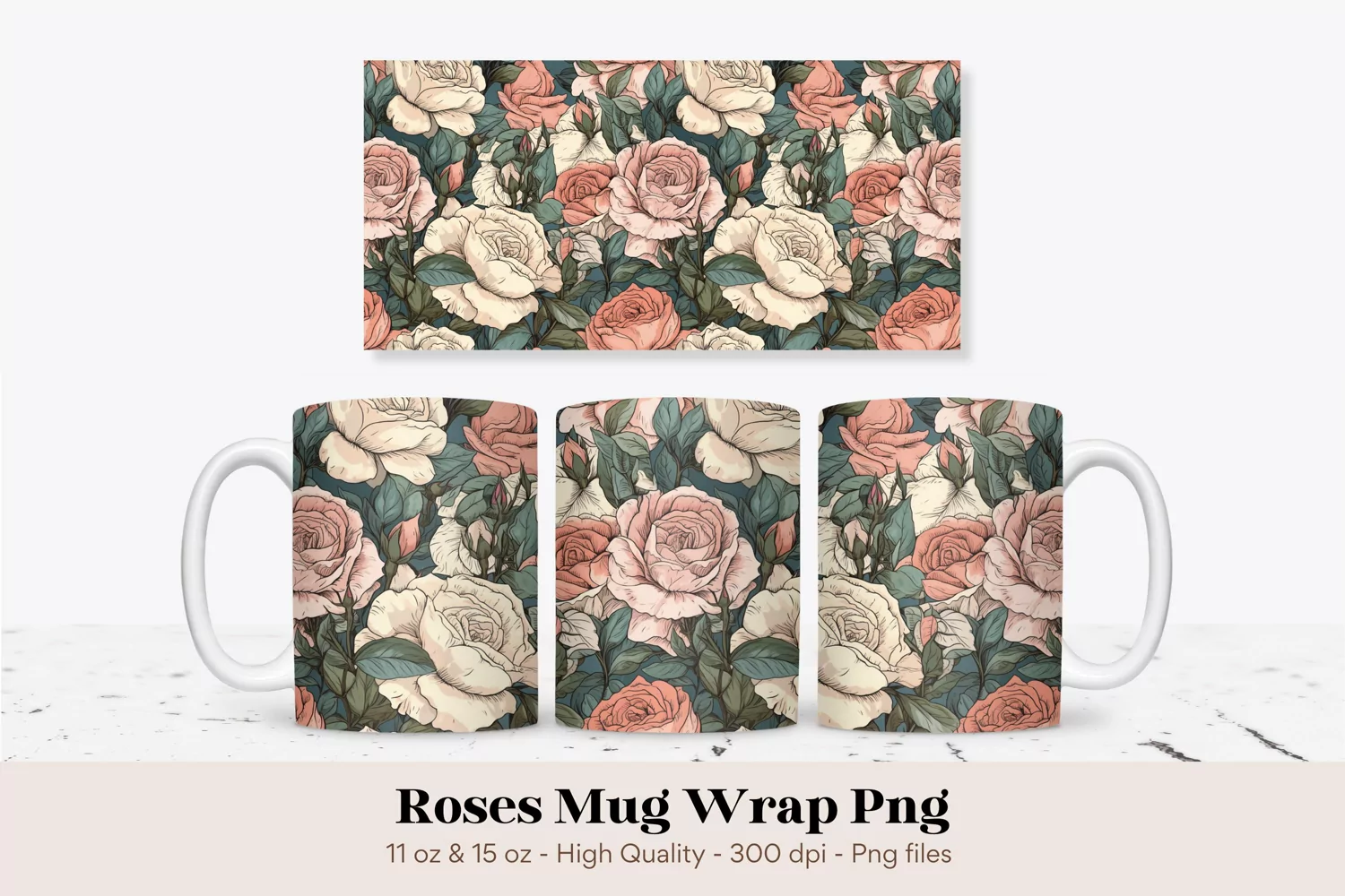 Vintage Floral Mug Wrap Rose Mug Wrap Mug Sublimation 