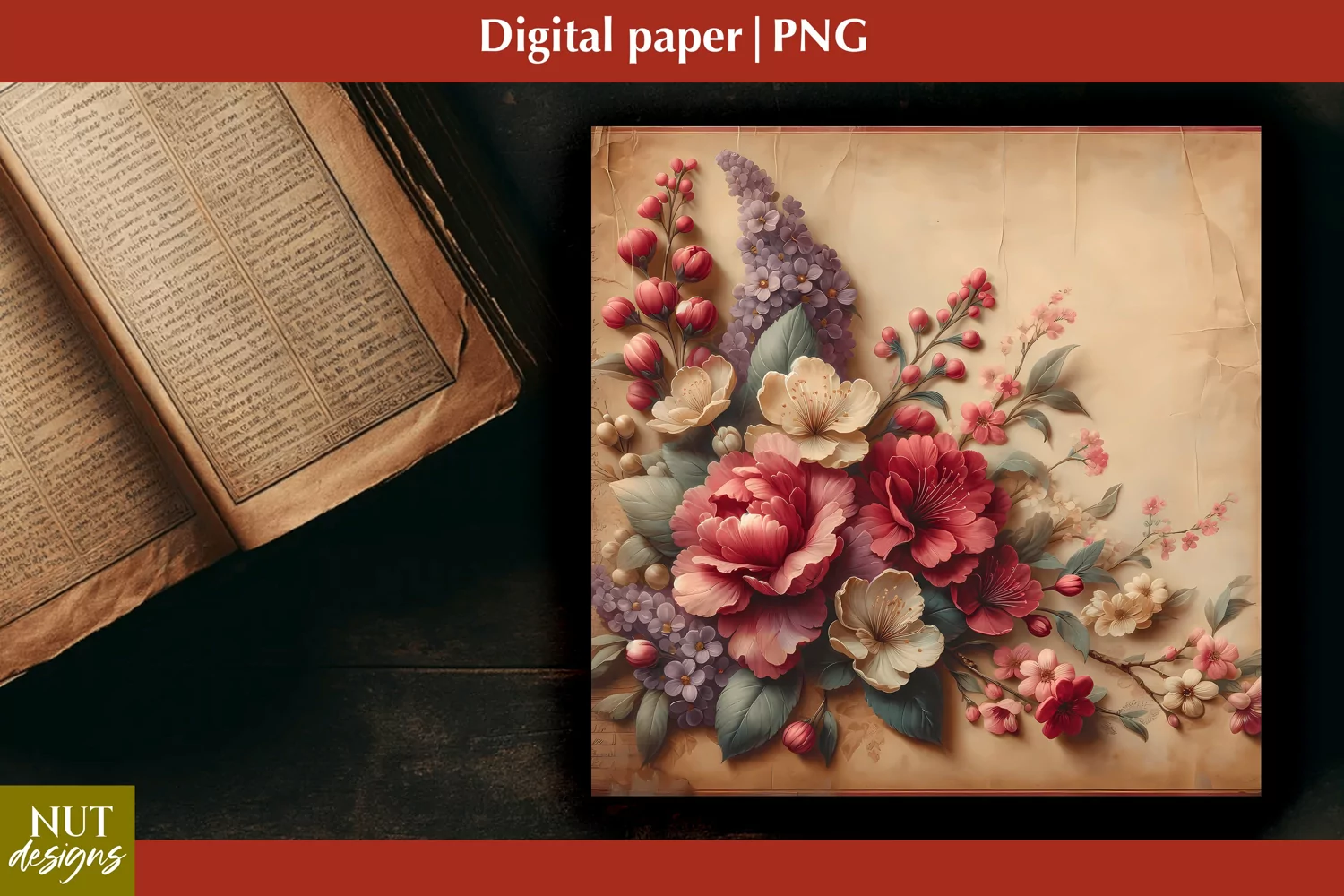 Vintage Digital paper Flowers scrapbooking, 3D flowers product image 1