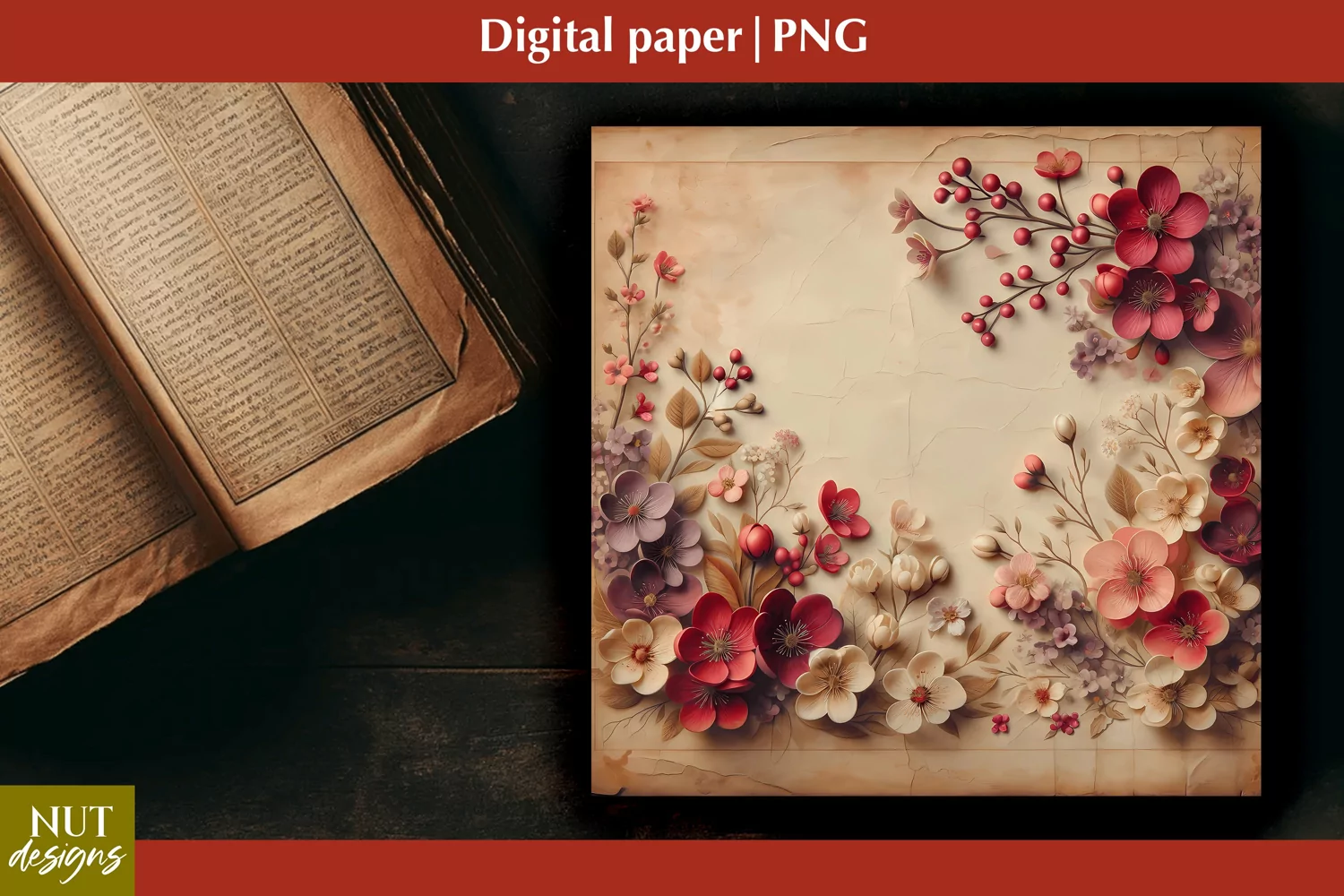 Vintage Digital paper Flowers scrapbooking Retro paper product image 1