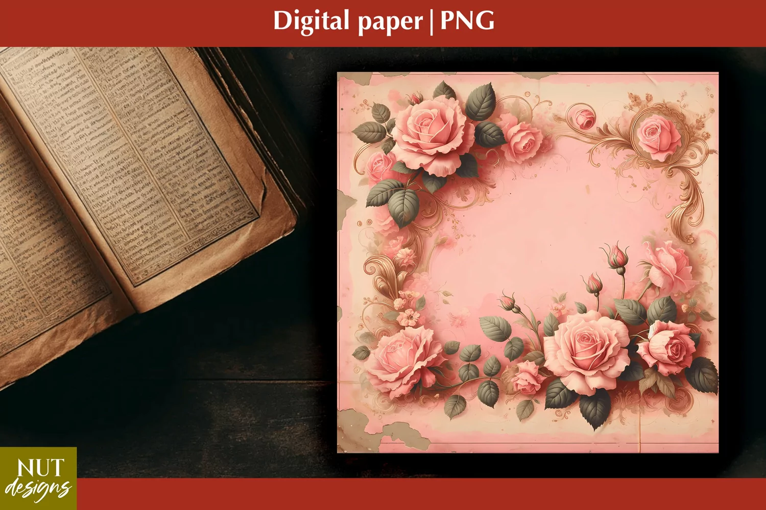 Vintage Digital paper Mothers day floral Old paper scrapbook product image 1