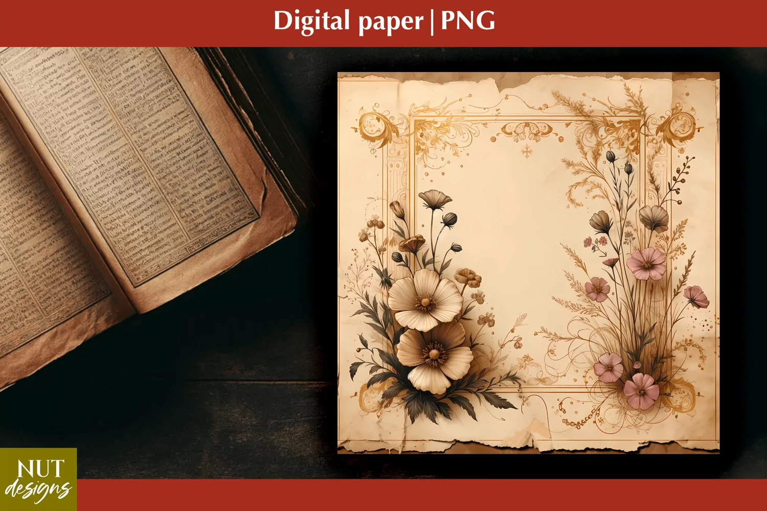 Vintage Digital paper Mothers day floral Old paper product image 1
