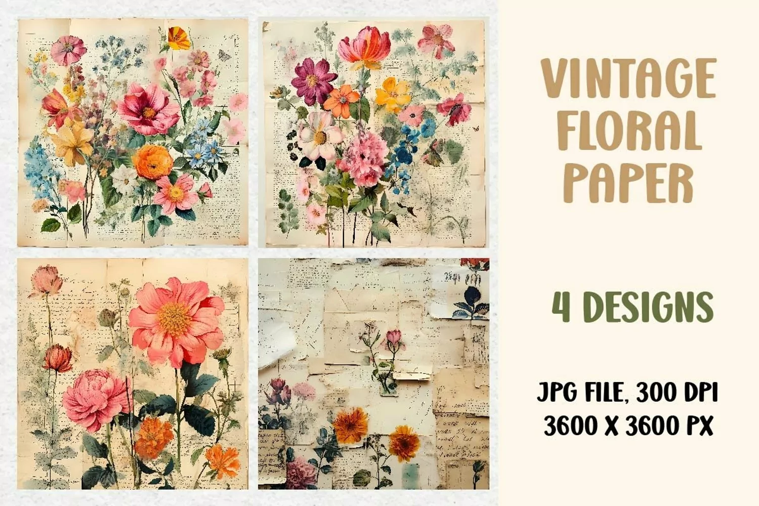 Vintage Flowers, Digital Paper product image 1