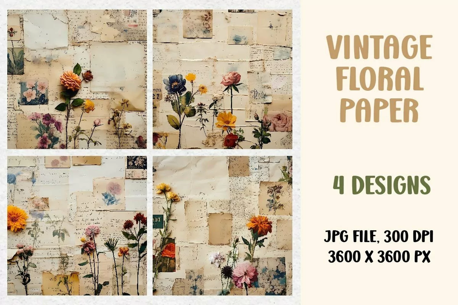 Vintage Flowers, Digital Paper product image 1