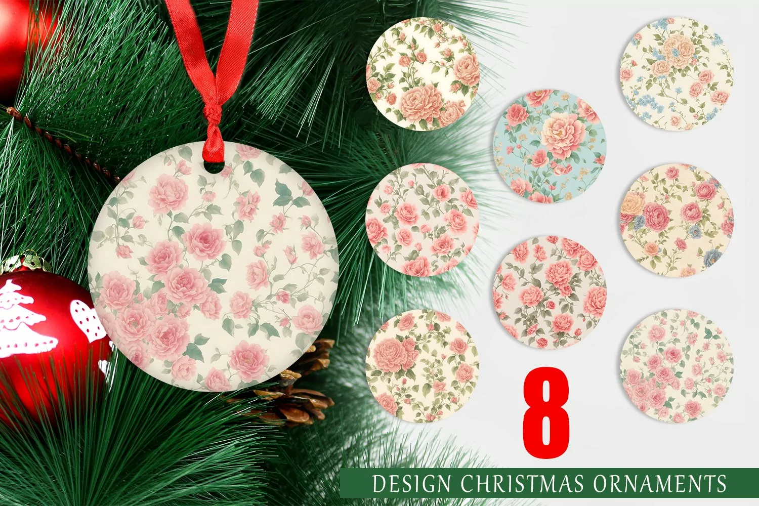 Vintage floral wallpaper Christmas Ornaments product image 1