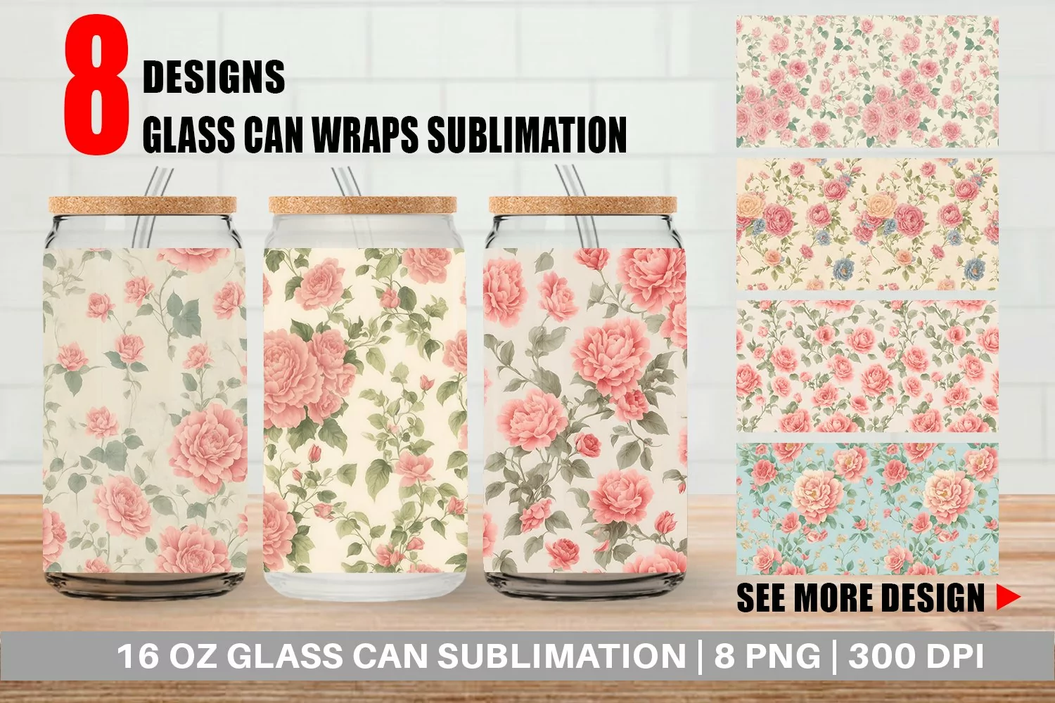 Glass Can Wraps Vintage floral wallpaper product image 1
