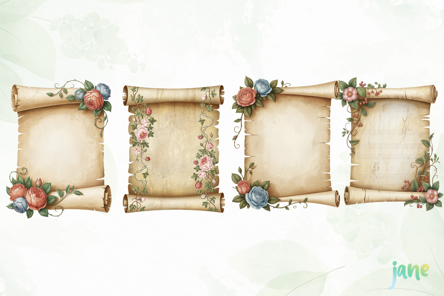 Vintage Floral Watercolor Clipart product image 1