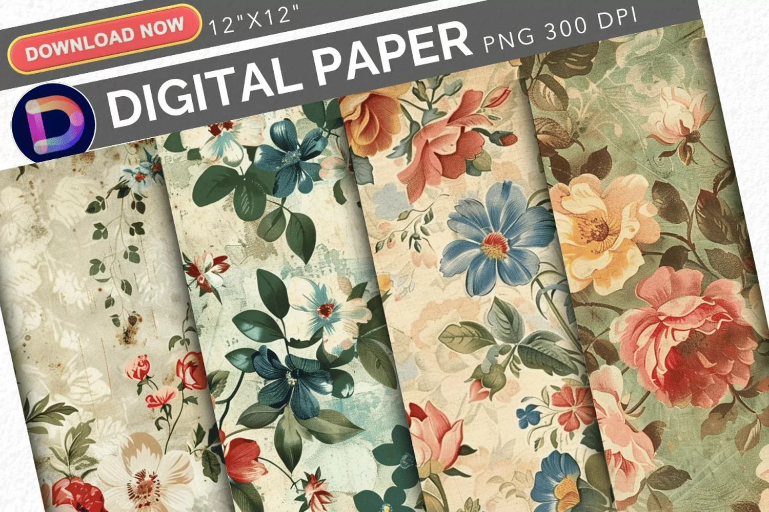 Vintage Florals Digital Paper product image 1