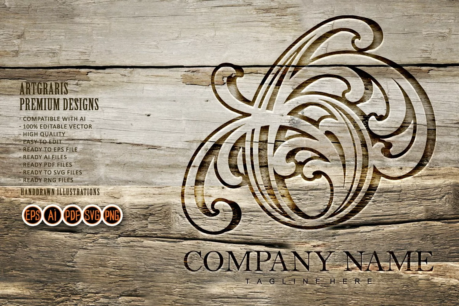Vintage flourish number 6 monogram letter logo outline product image 1