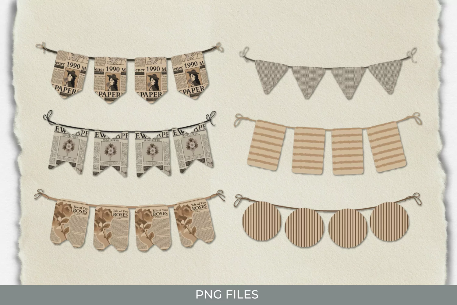 Vintage Flower Newspaper Seamless Pattern Bunting Banner product image 1