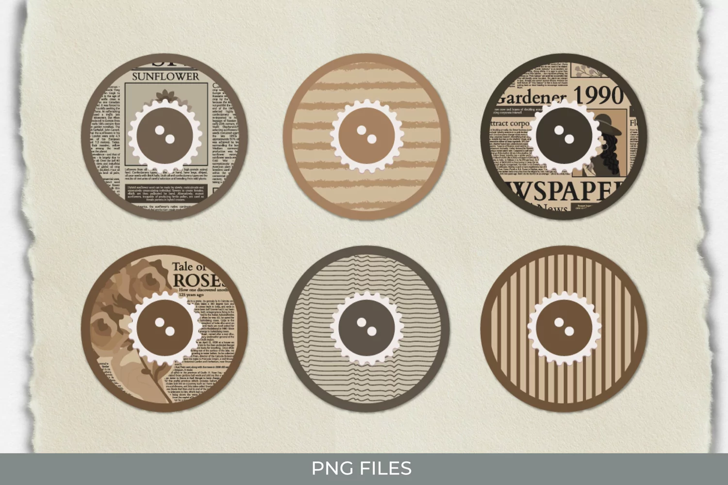 Vintage Flower Article in Newspaper Seamless Pattern Button product image 1