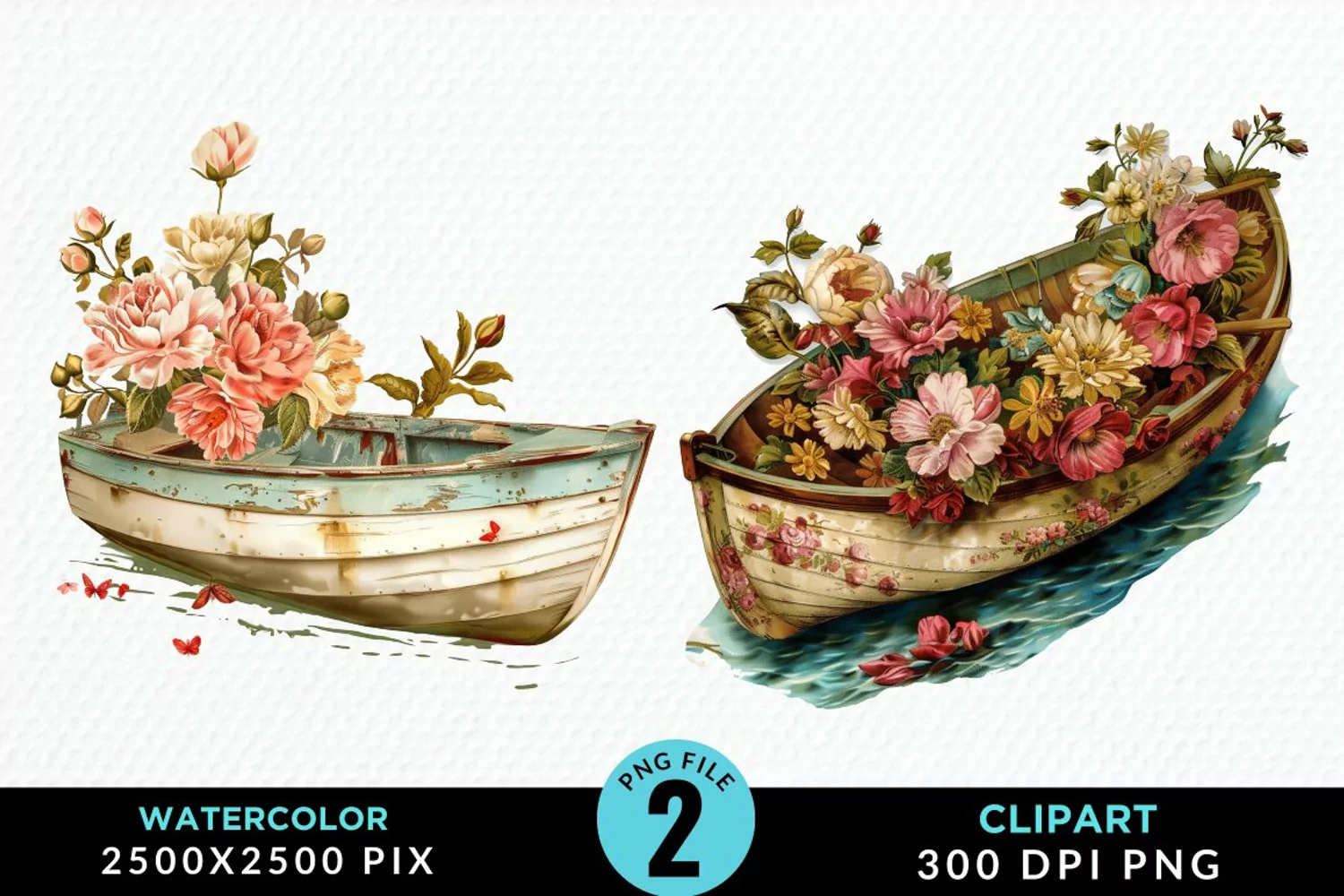 Vintage Flower Boat Sublimation Clipart product image 1