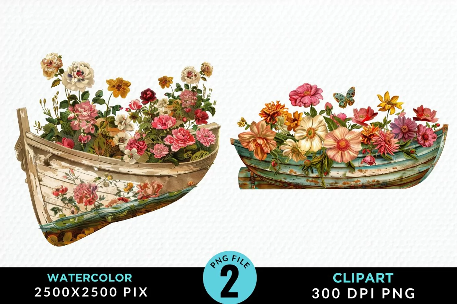 Vintage Flower Boat Sublimation Clipart product image 1