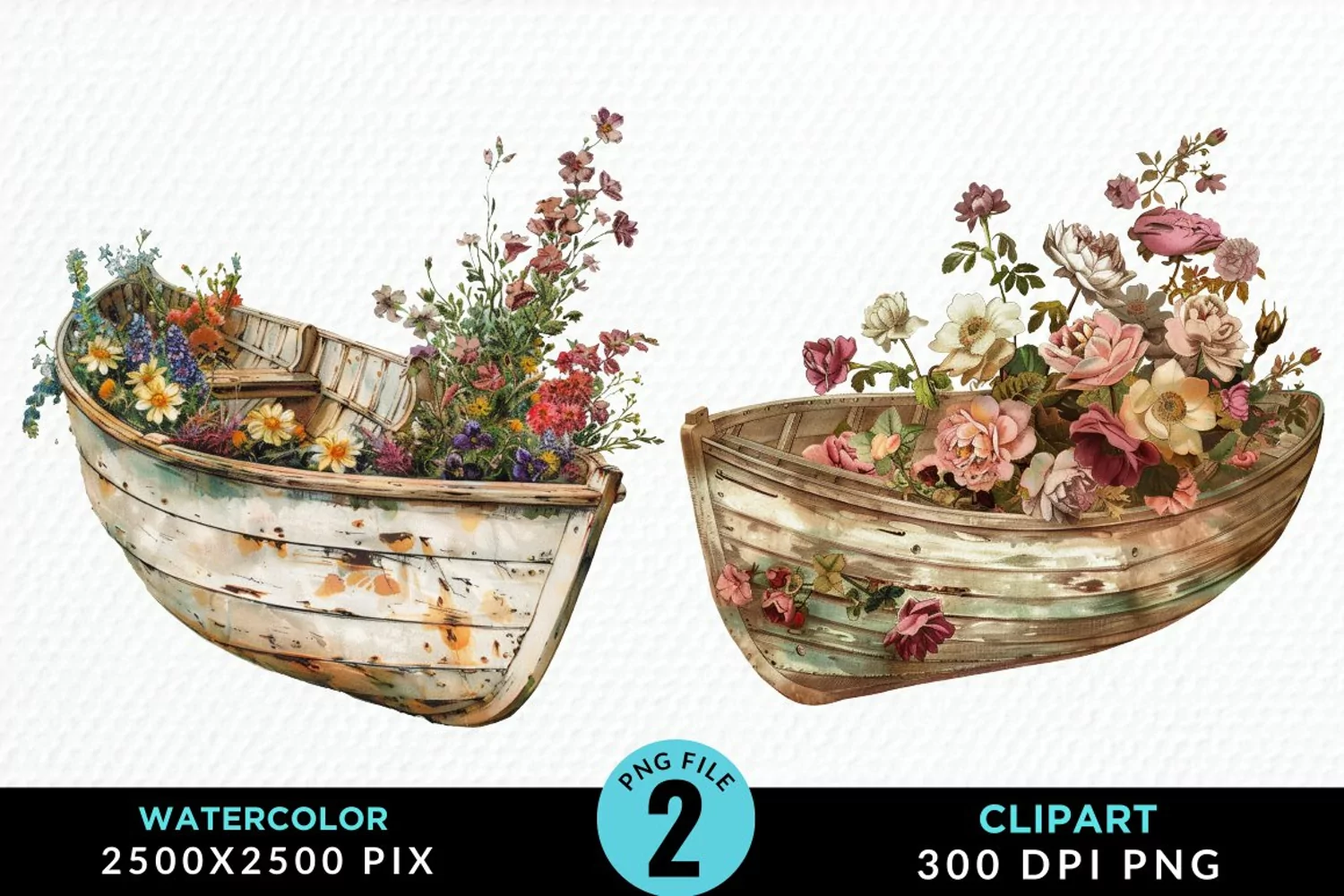 Vintage Flower Boat Design Clipart product image 1