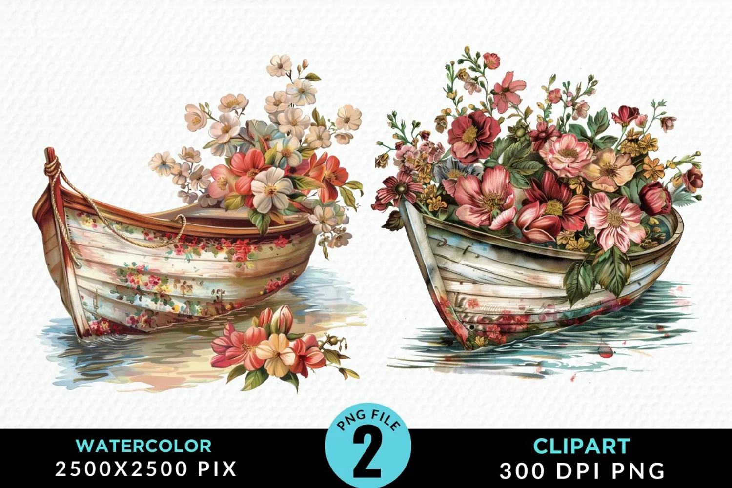 Vintage Flower Boat Sublimation Clipart product image 1