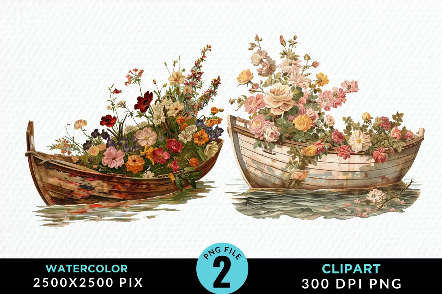 Vintage Flower Boat Sublimation Clipart product image 1