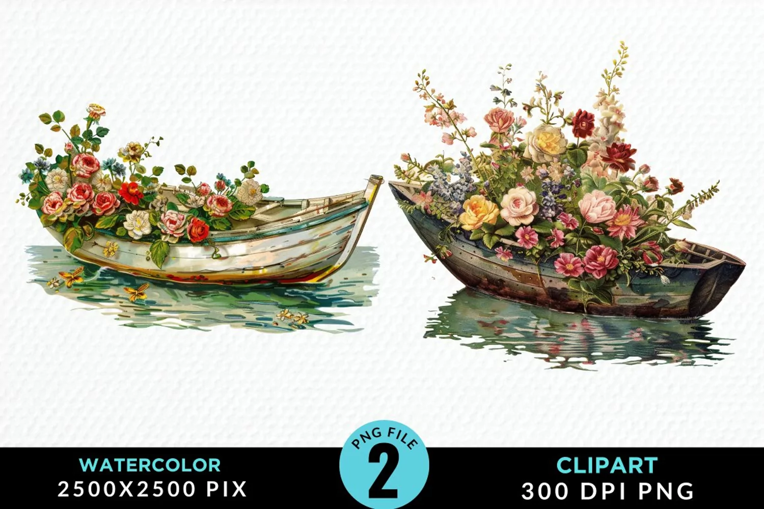 Vintage Flower Boat Sublimation Clipart product image 1