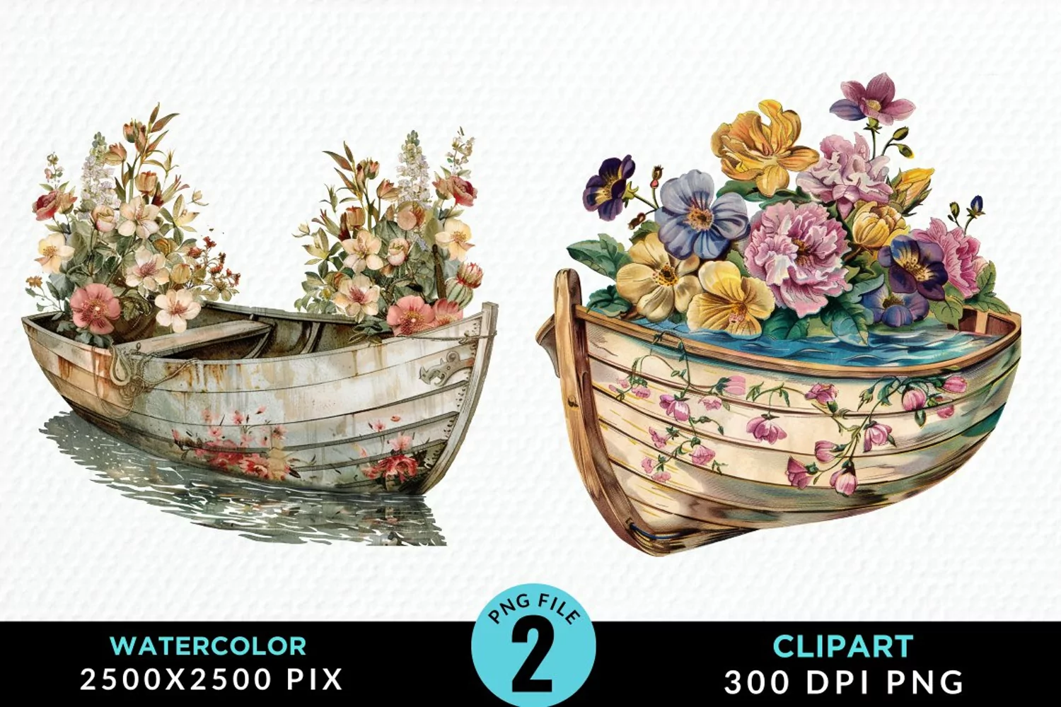 Vintage Flower Boat Sublimation Clipart product image 1