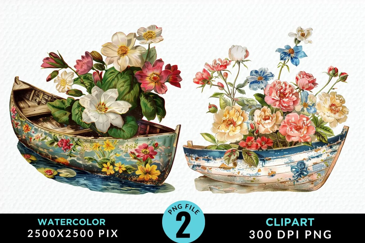 Vintage Flower Boat Design Clipart product image 1
