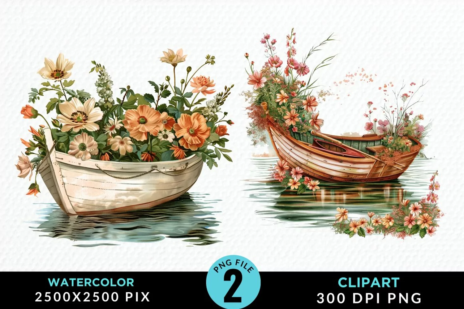 Vintage Flower Boat Sublimation Clipart product image 1