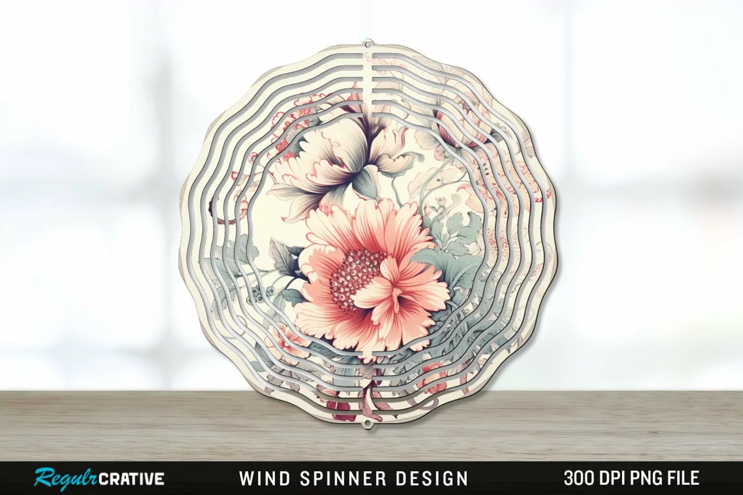 Vintage Flower Wind Spinner Sublimation PNG Design product image 1