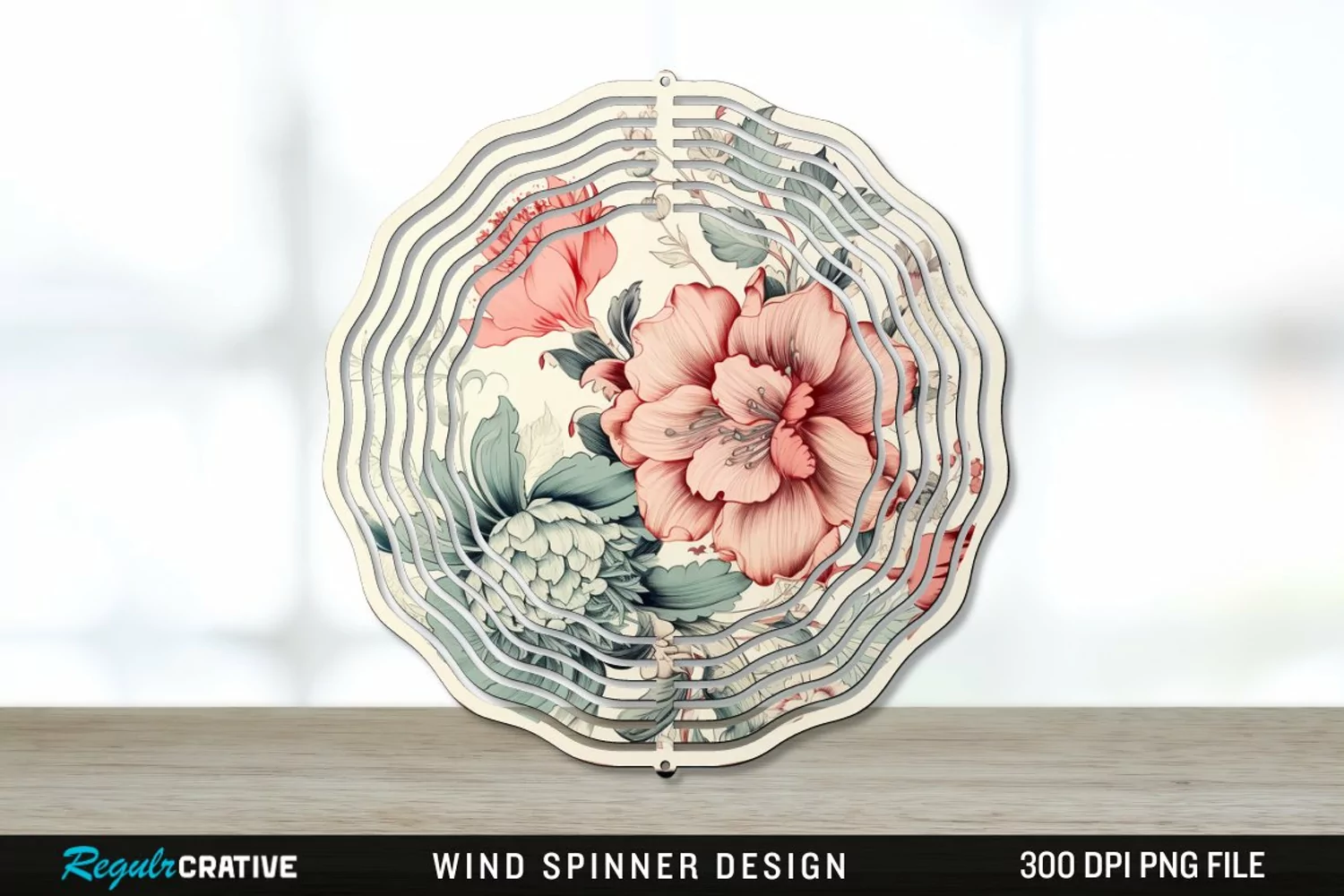 Vintage Flower Wind Spinner Sublimation PNG Design product image 1