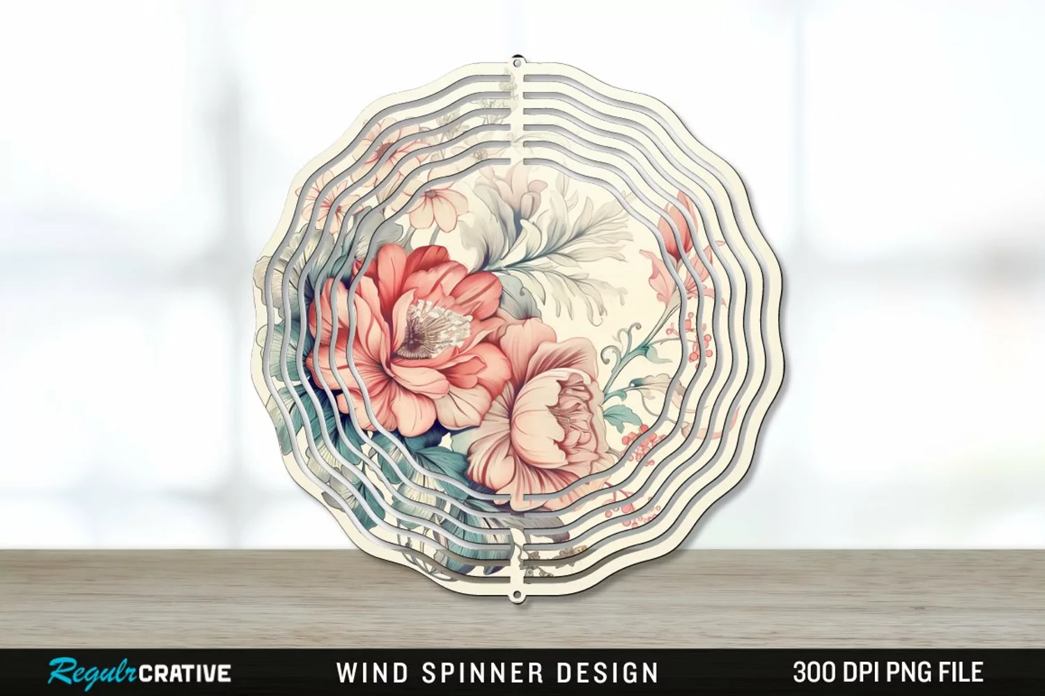 Vintage Flower Wind Spinner Sublimation PNG Design product image 1