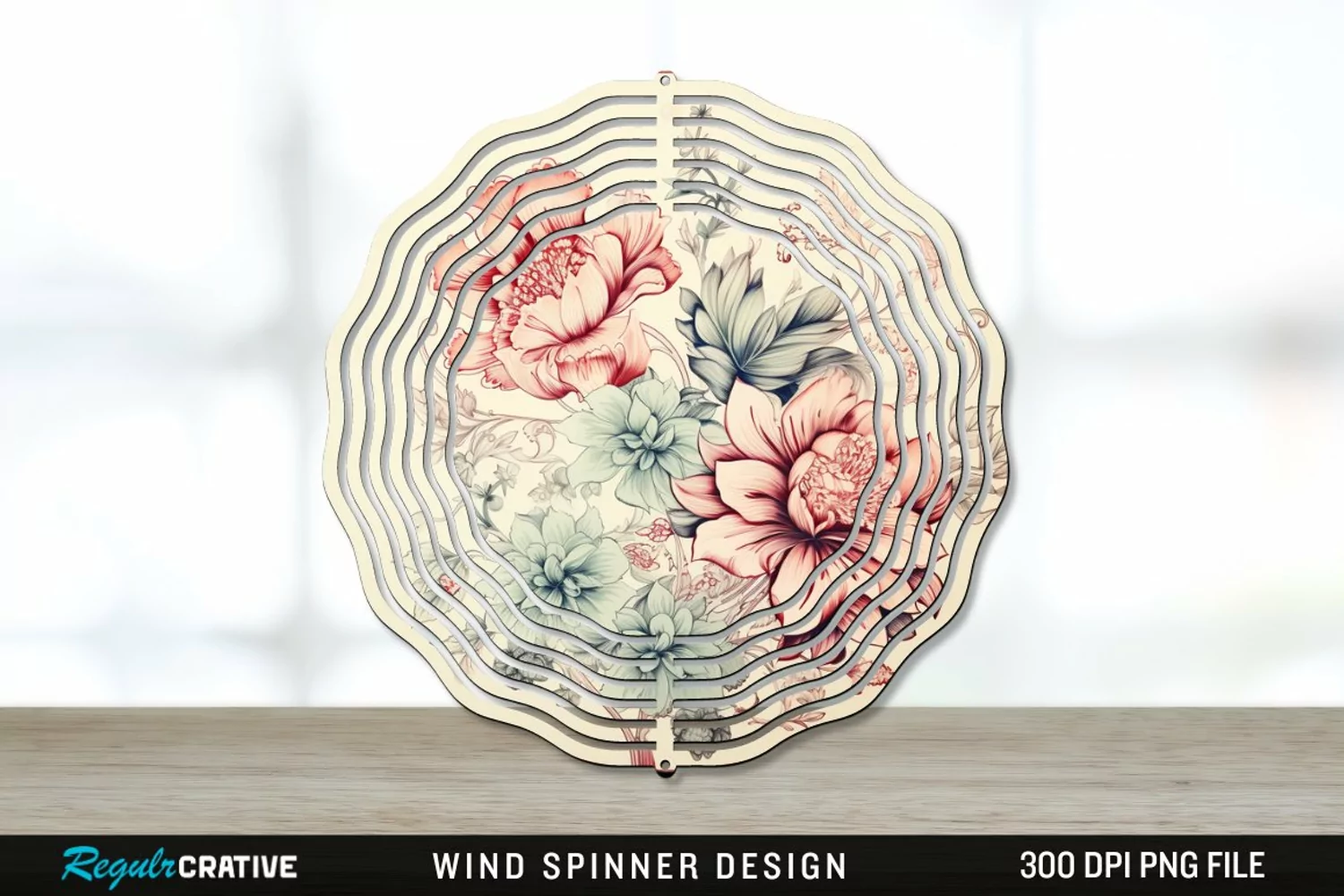 Vintage Flower Wind Spinner Sublimation PNG Design product image 1