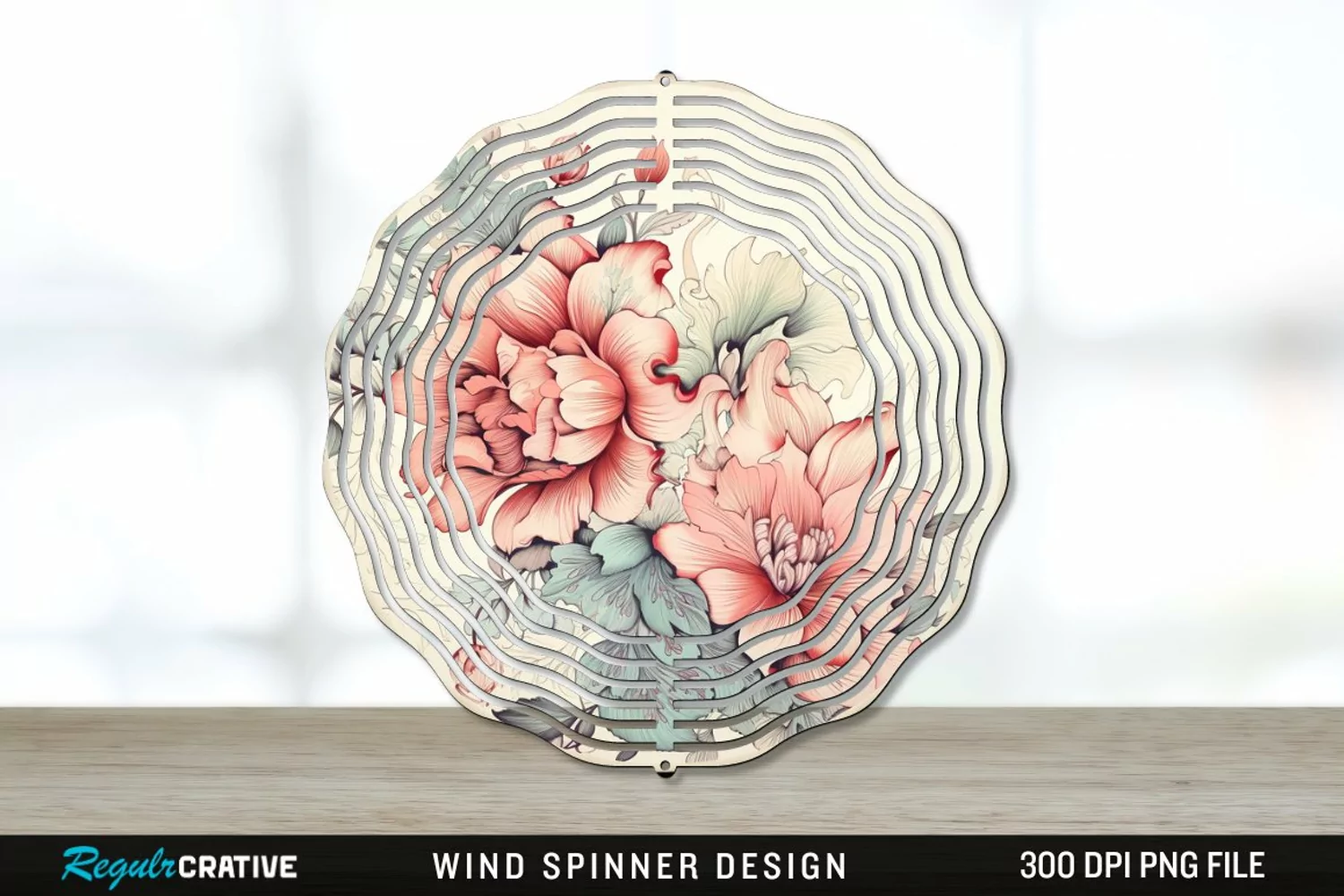 Vintage Flower Wind Spinner Sublimation PNG Design product image 1