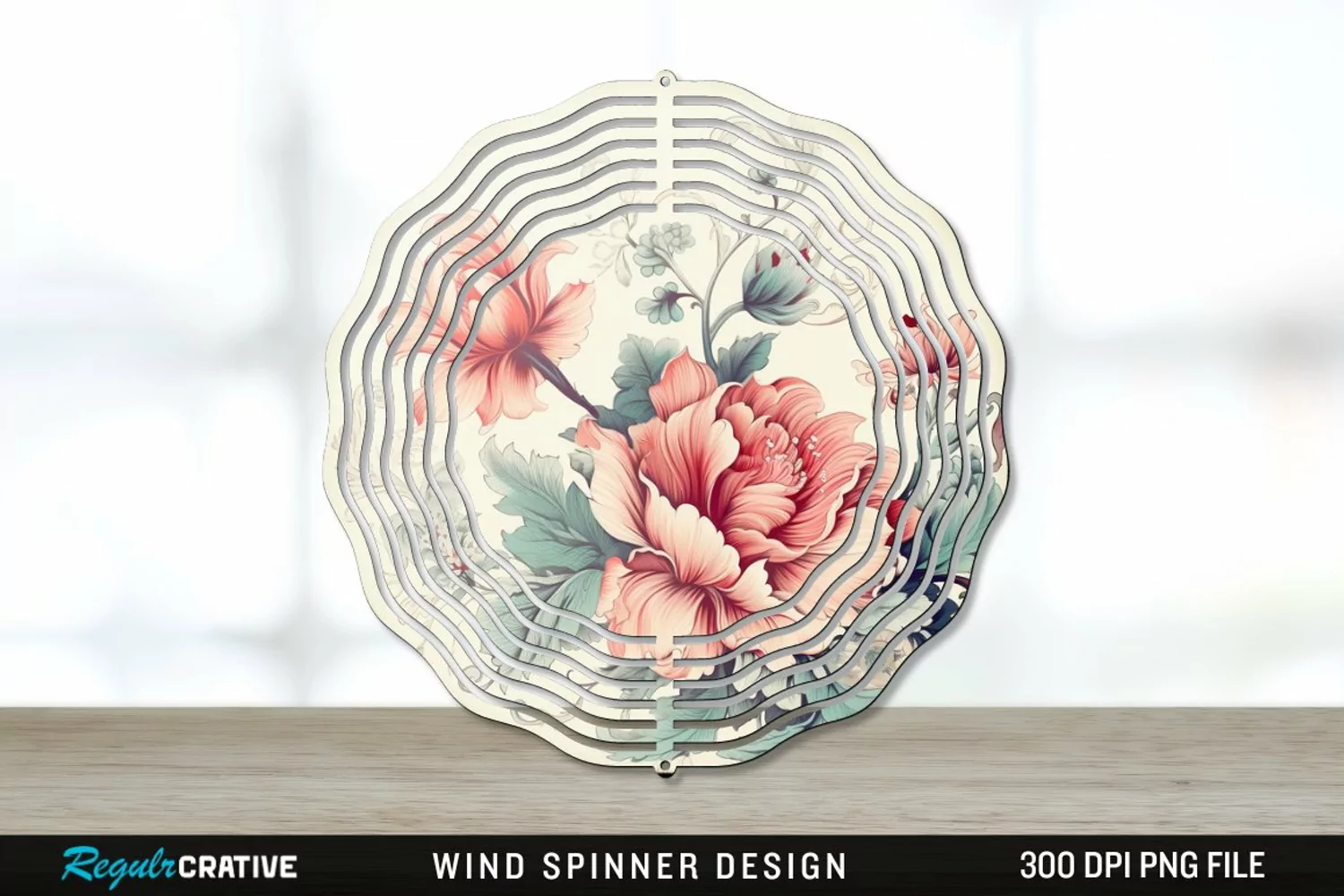 Vintage Flower Wind Spinner Sublimation PNG Design product image 1