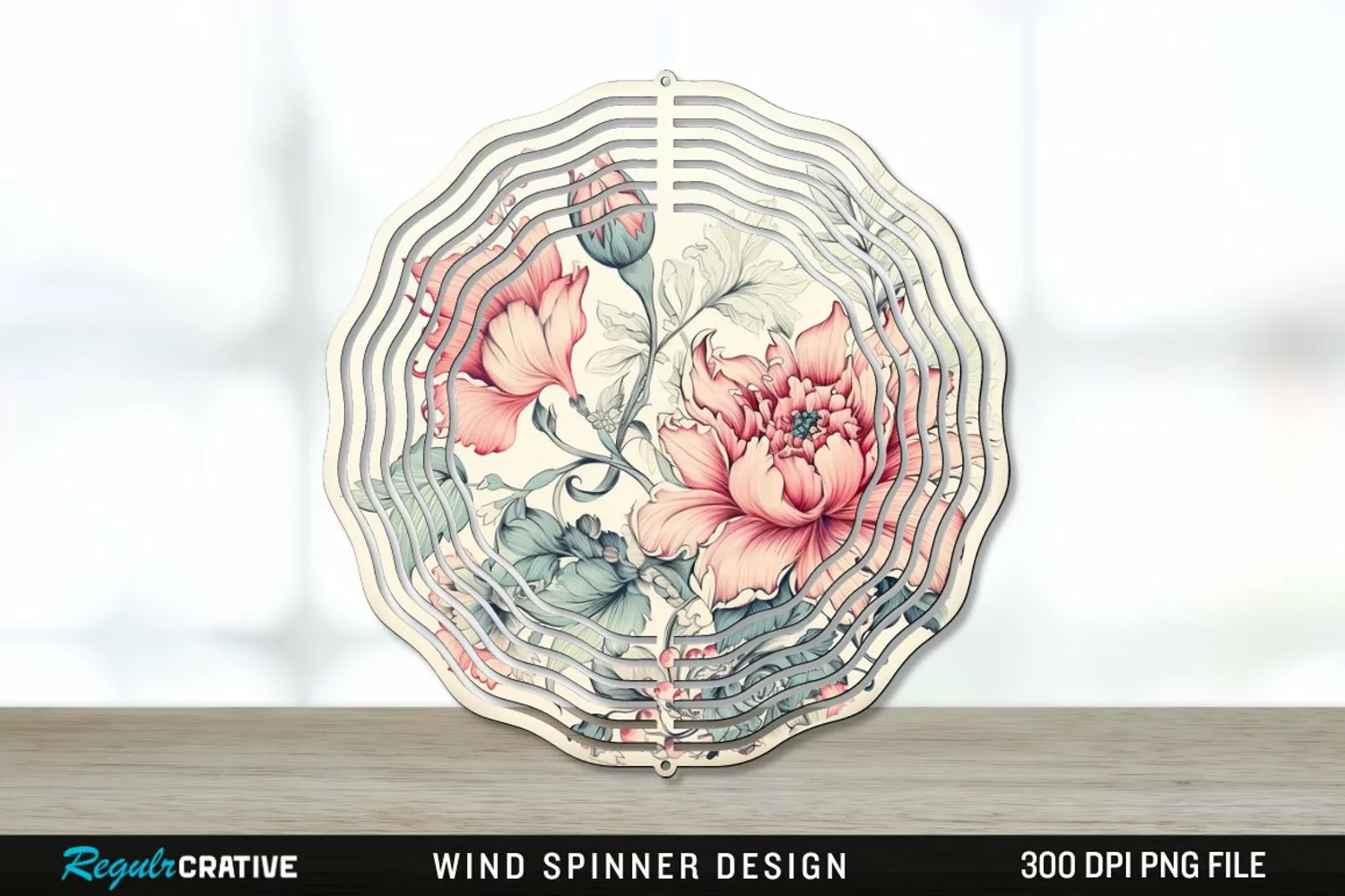 Vintage Flower Wind Spinner Sublimation PNG Design product image 1