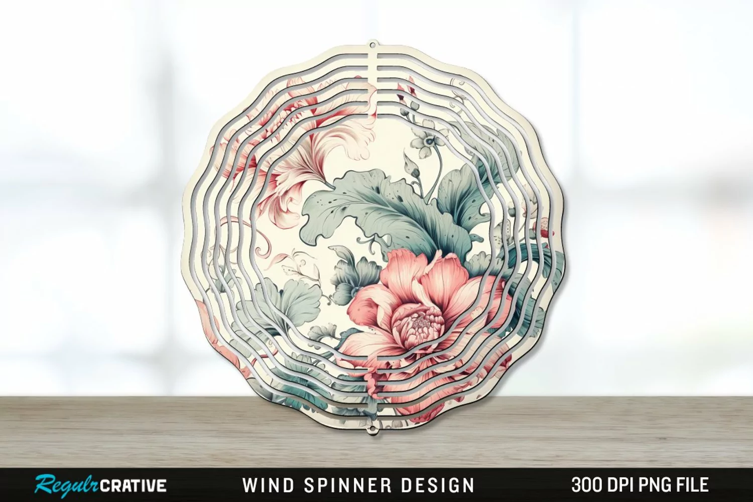 Vintage Flower Wind Spinner Sublimation PNG Design product image 1