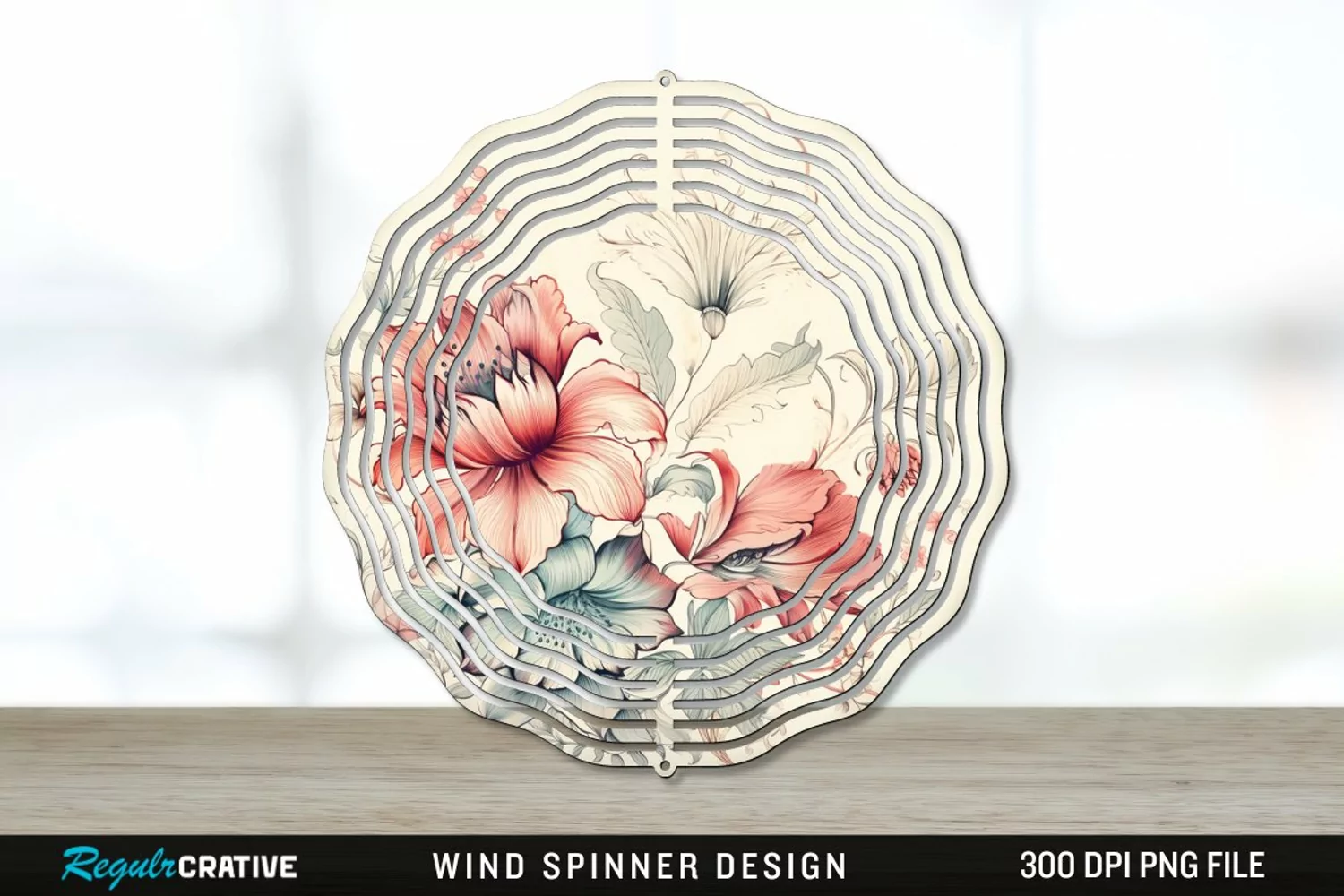 Vintage Flower Wind Spinner Sublimation PNG Design product image 1