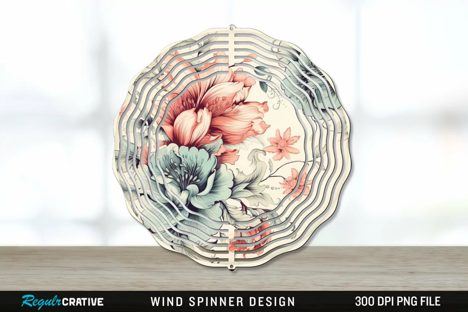 Vintage Flower Wind Spinner Sublimation PNG Design product image 1