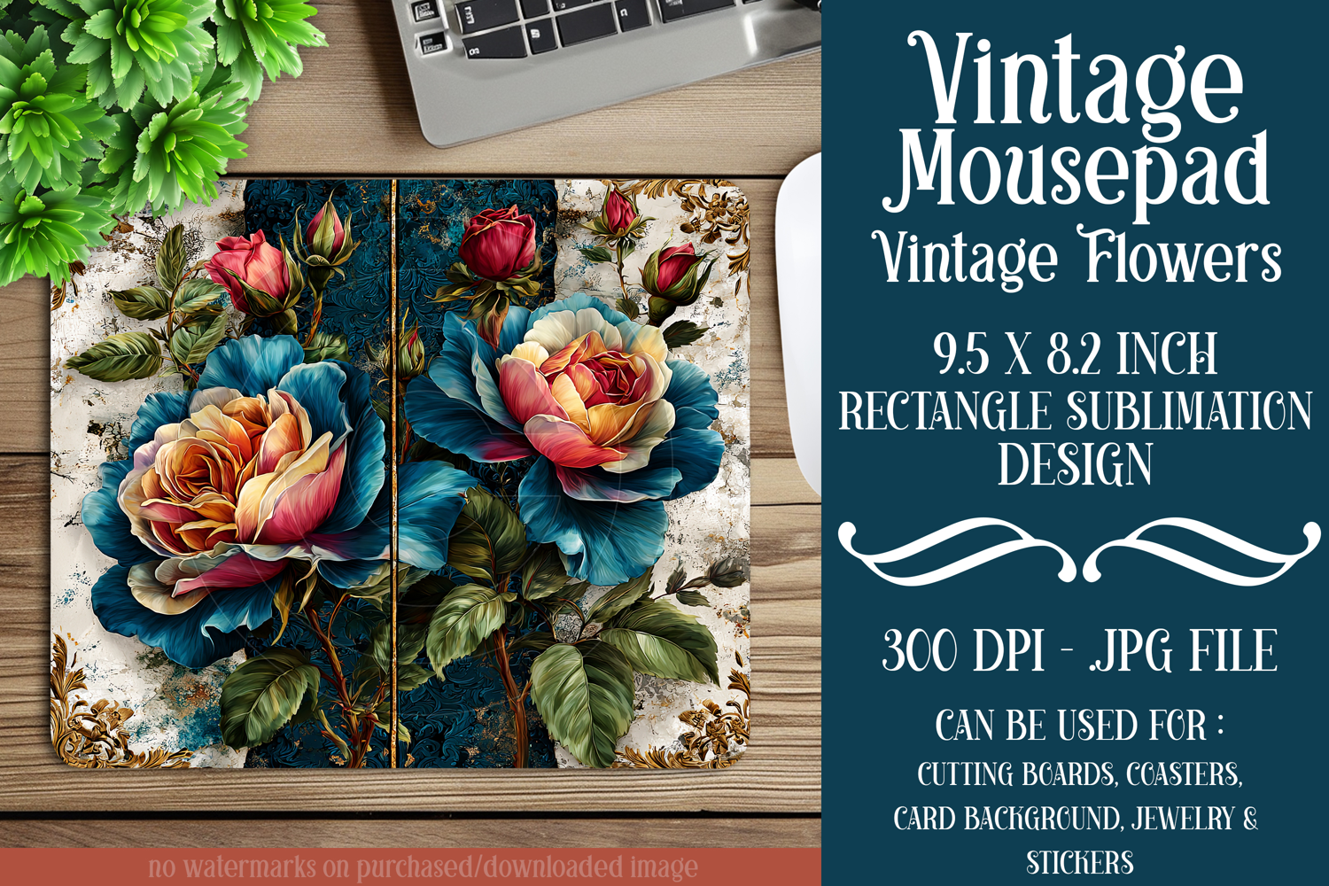 Vintage Mousepad, Sublimation Mousepad, Floral Mousepad, d10 product image 1