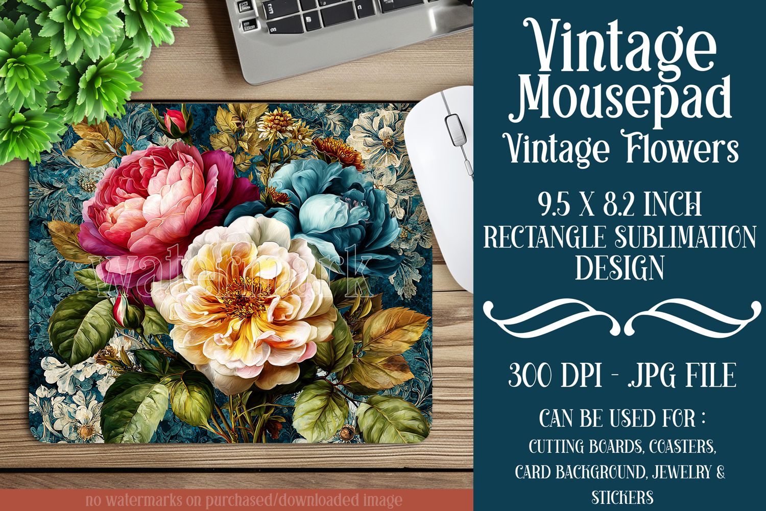 Vintage Mousepad, Sublimation Mousepad, Floral Mousepad, 107 product image 1