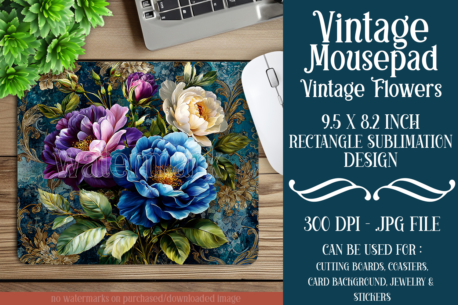 Vintage Mousepad, Sublimation Mousepad, Floral Mousepad, 113 product image 1