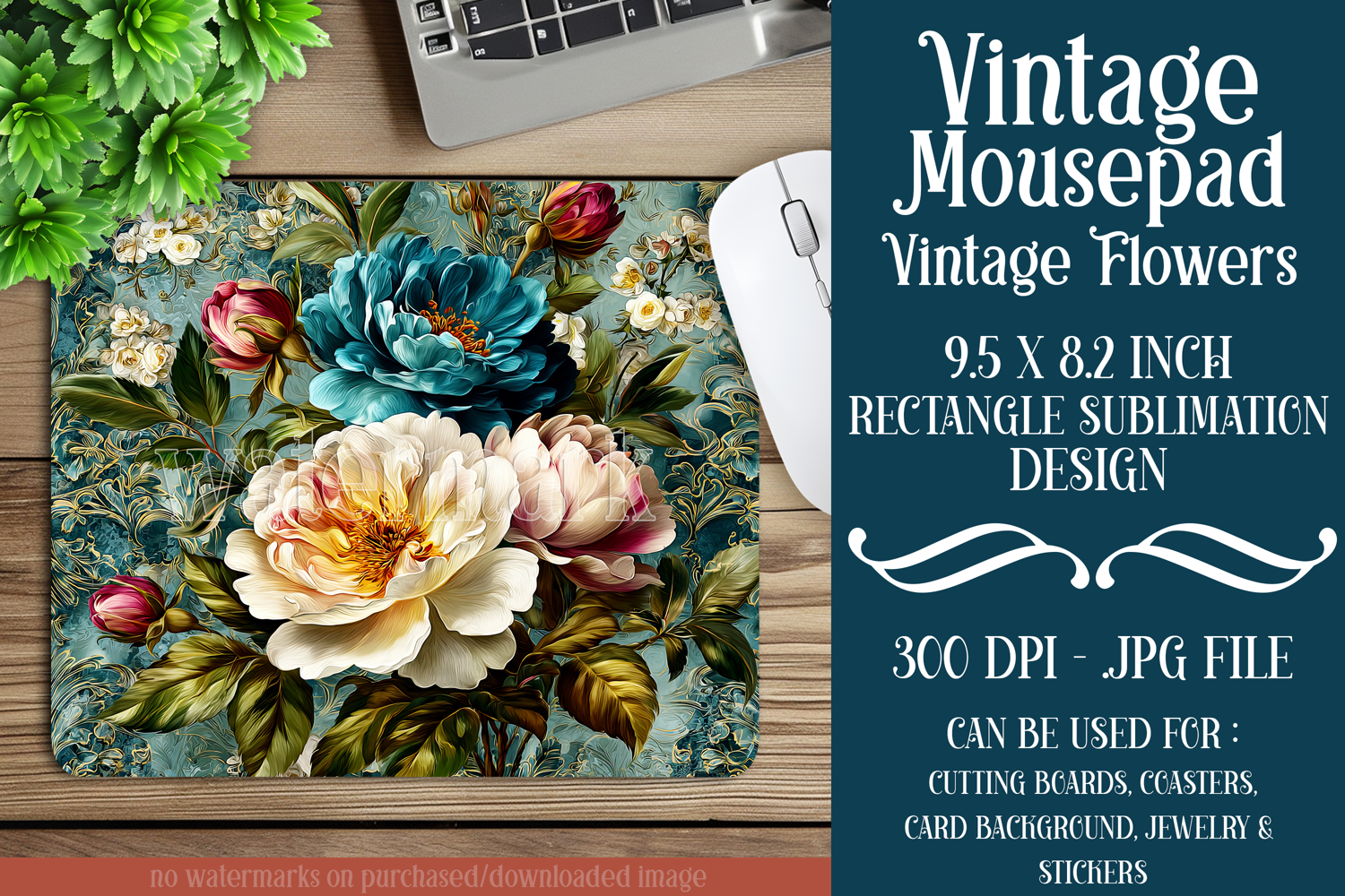 Vintage Mousepad, Sublimation Mousepad, Floral Mousepad, 114 product image 1