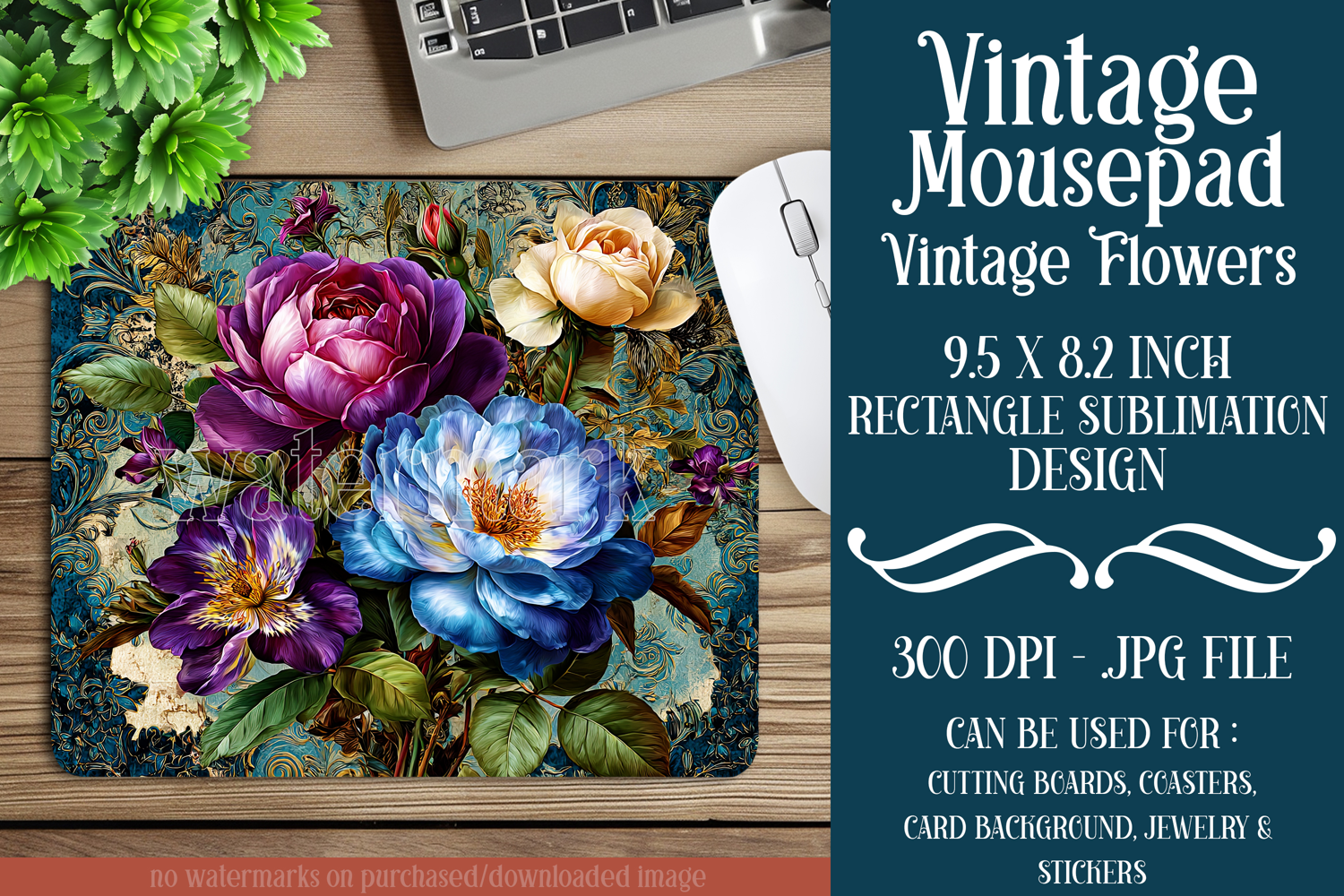 Vintage Mousepad, Sublimation Mousepad, Floral Mousepad, 119 product image 1
