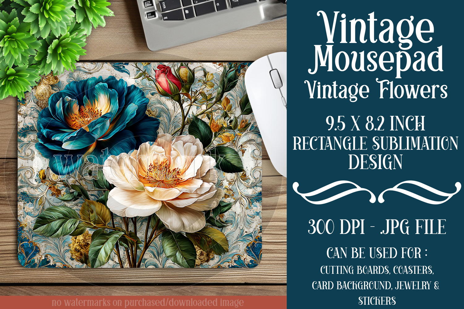 Vintage Mousepad, Sublimation Mousepad, Floral Mousepad, 121 product image 1
