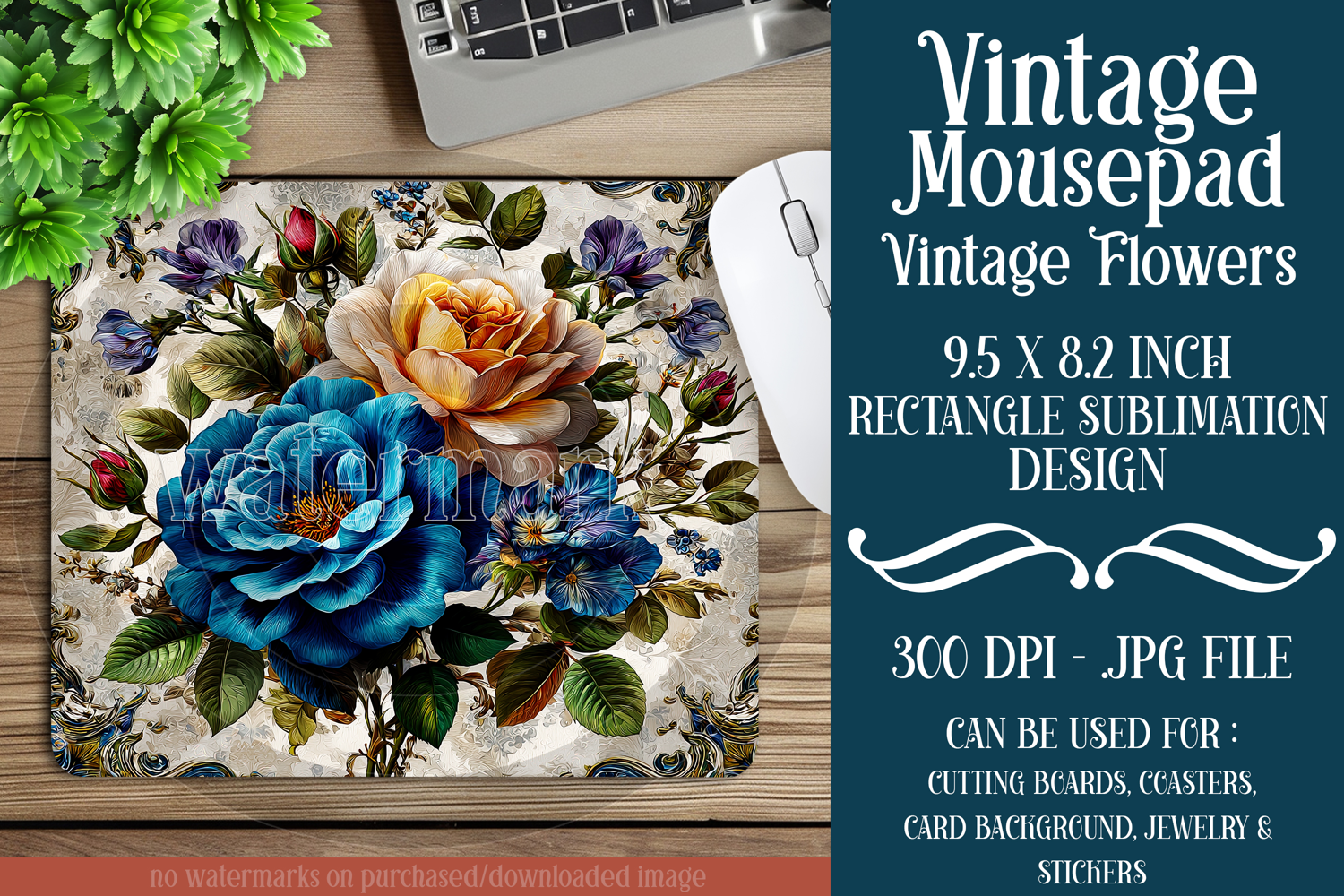Vintage Mousepad, Sublimation Mousepad, Floral Mousepad, 124 product image 1