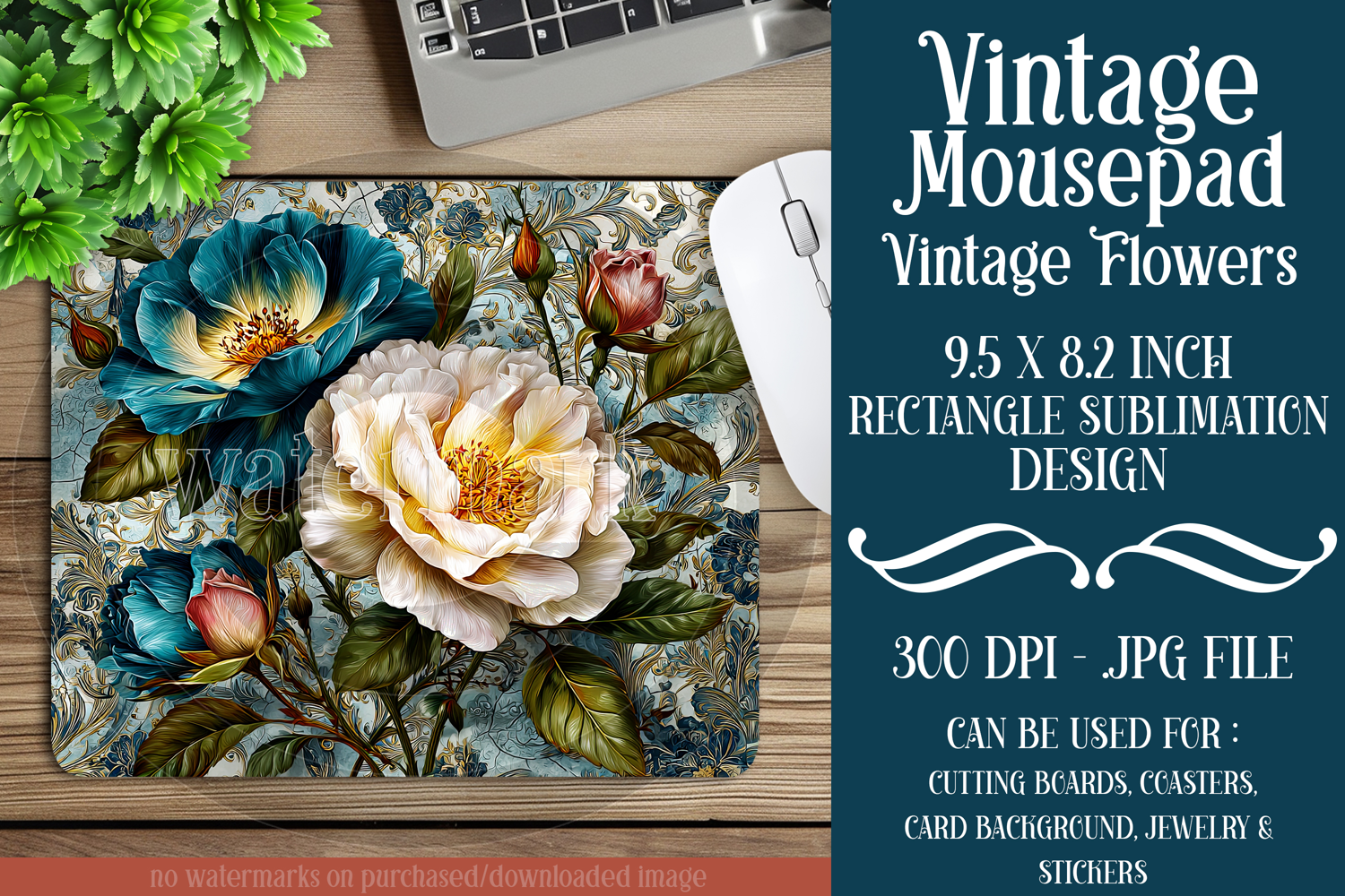 Vintage Mousepad, Sublimation Mousepad, Floral Mousepad, 128 product image 1