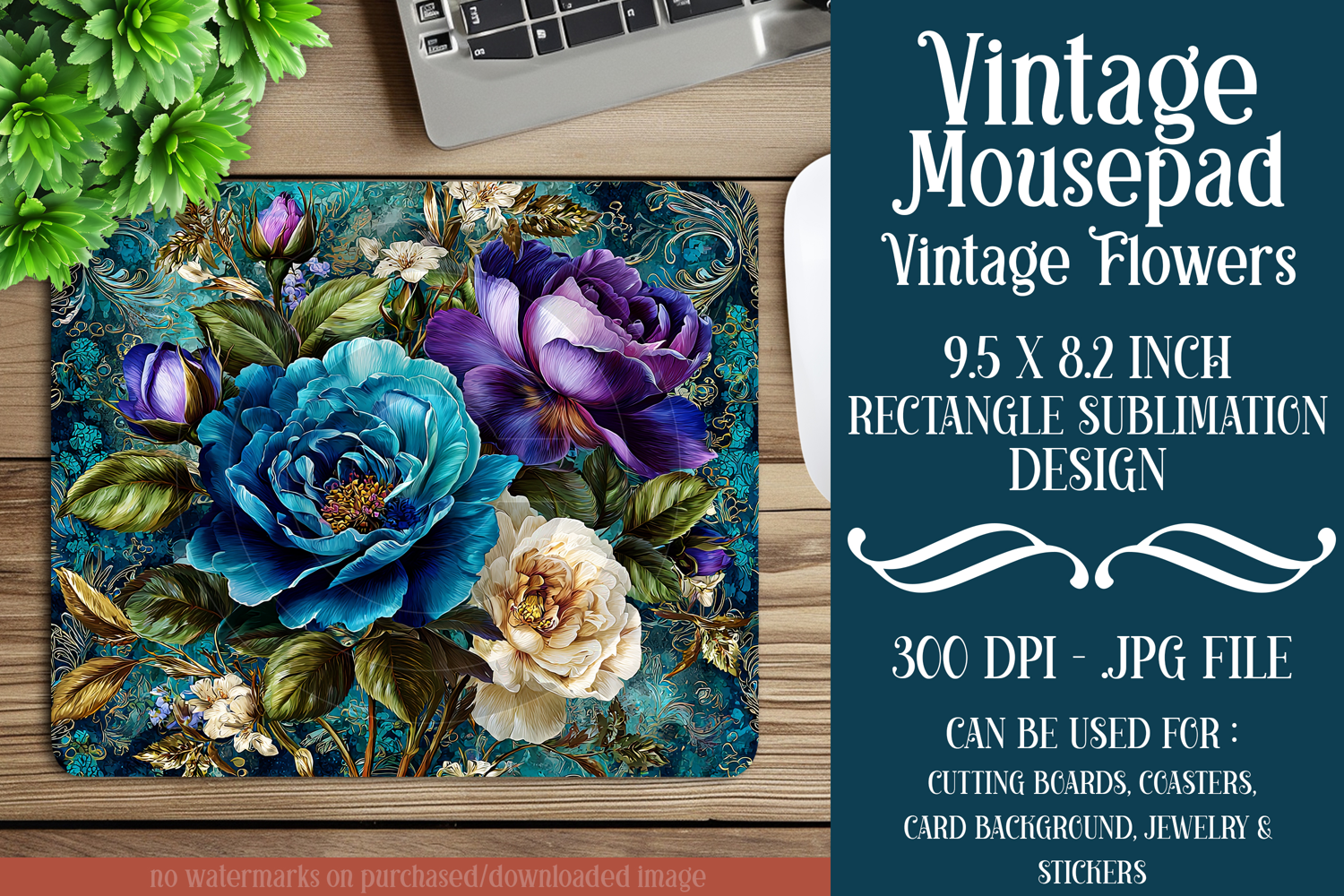 Vintage Mousepad, Sublimation Mousepad, Floral Mousepad, d13 product image 1