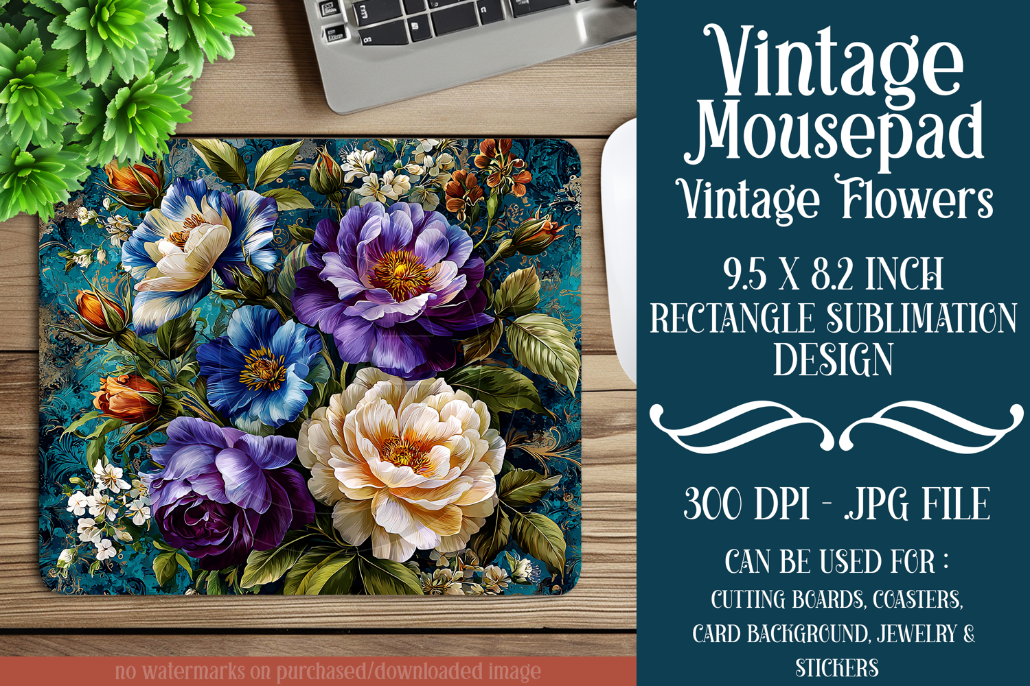 Vintage Mousepad, Sublimation Mousepad, Floral Mousepad, d14 product image 1