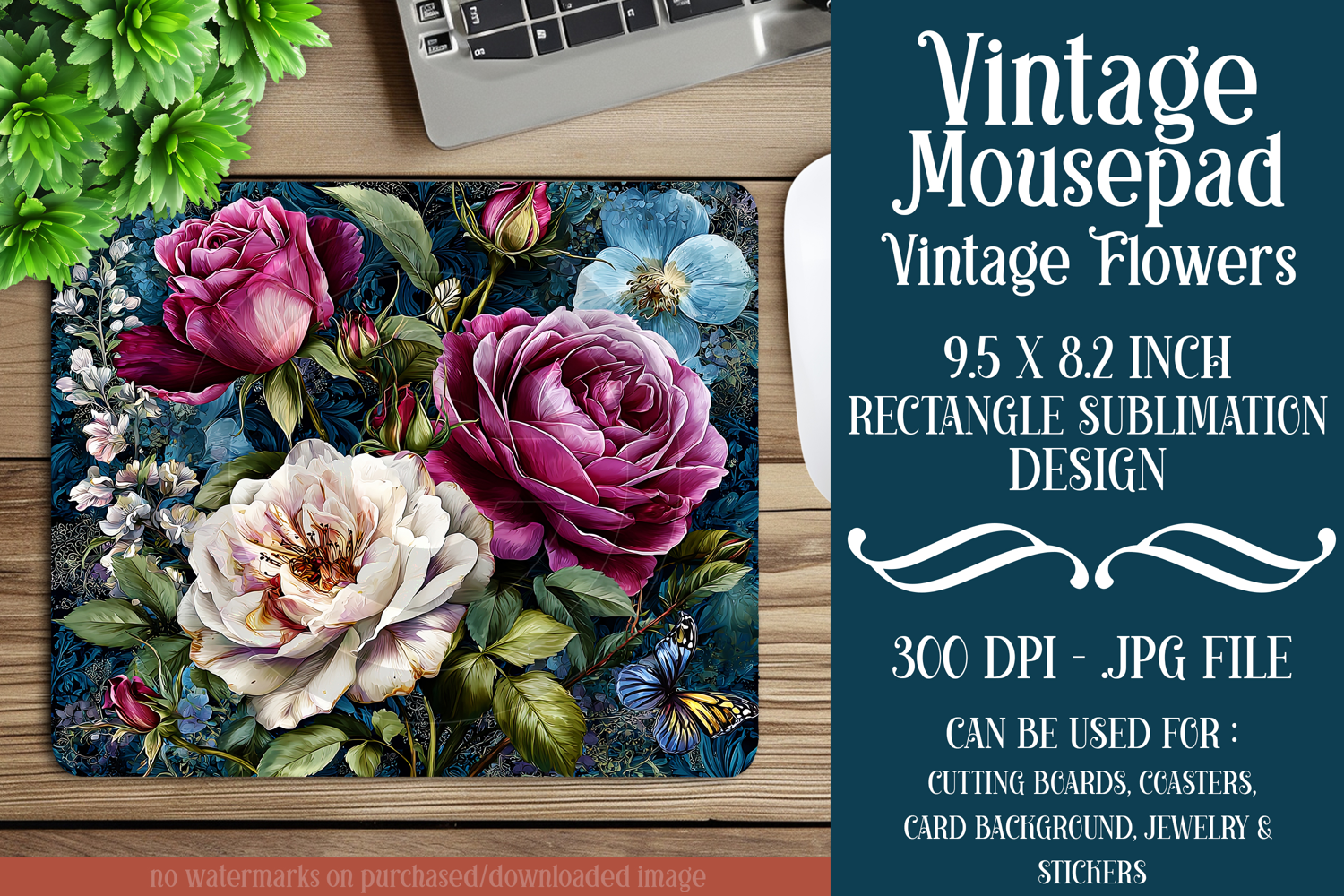 Vintage Mousepad, Sublimation Mousepad, Floral Mousepad, d16 product image 1